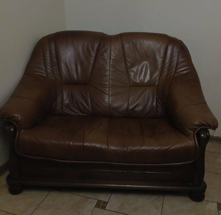 Skórzana kanapa + dwa fotele