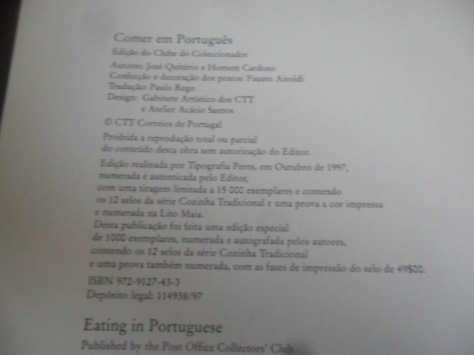 "COMER EM PORTUGUÊS" de José Quitério e Homem Cardoso - 1ª Edição 1997