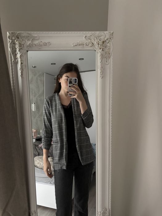 Піджак Reserved сірий в клітку, розмір 38, рукави 3/4