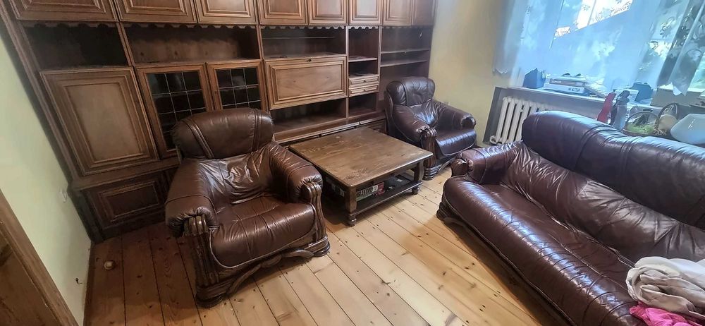 Kanapa i 2 fotele skórzane – stolik gratis, pilnie