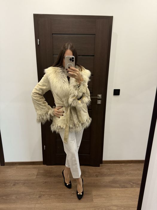 Futro naturalne z norek, obszycie lisem, rozm. M