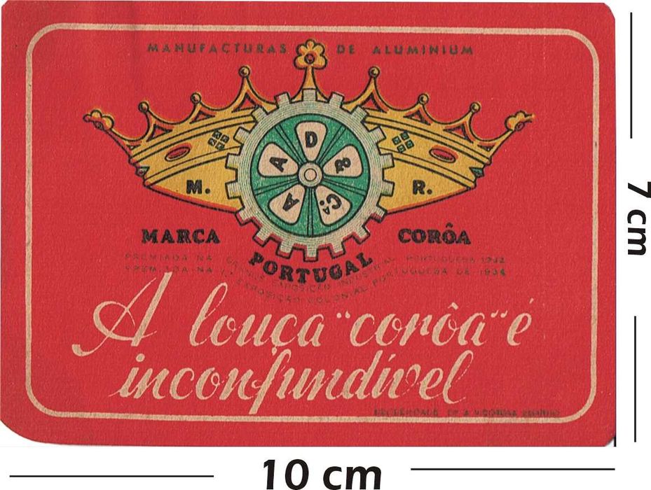 Corôa - louça em " aluminium " - 3 rótulos antigos