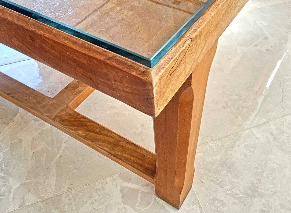 Mesa de Madeira Maciça Luxuosa com Tampo de Vidro +8 cadeiras 213×123