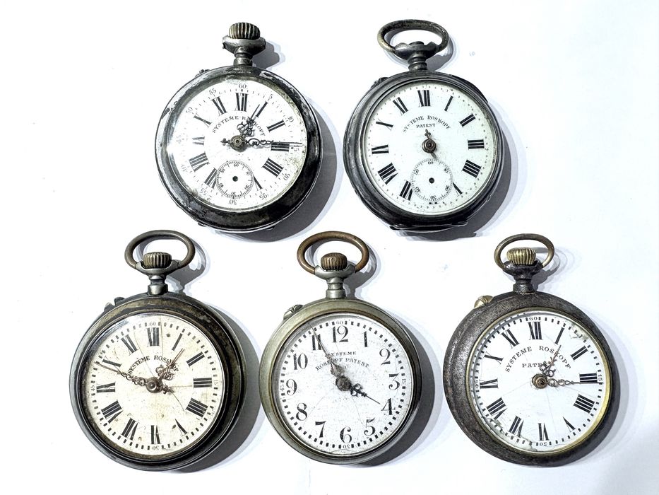 Para restauro: conjunto de 5 antigos relógios de bolso Systeme Roskopf