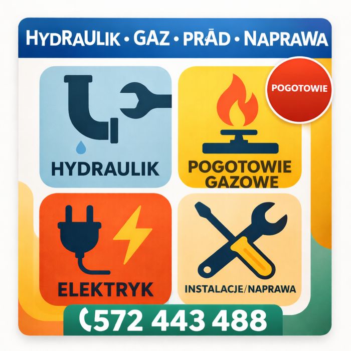 Hydraulik ,Gazownik ,Servis urzadzen gazowych, elektryk,pròby szczelno