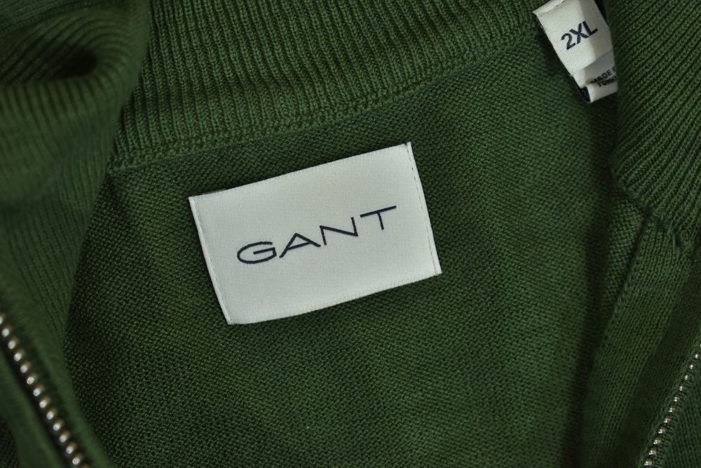 Gant Zielony Bawełniany Sweter Męski Zip Neck Xxl