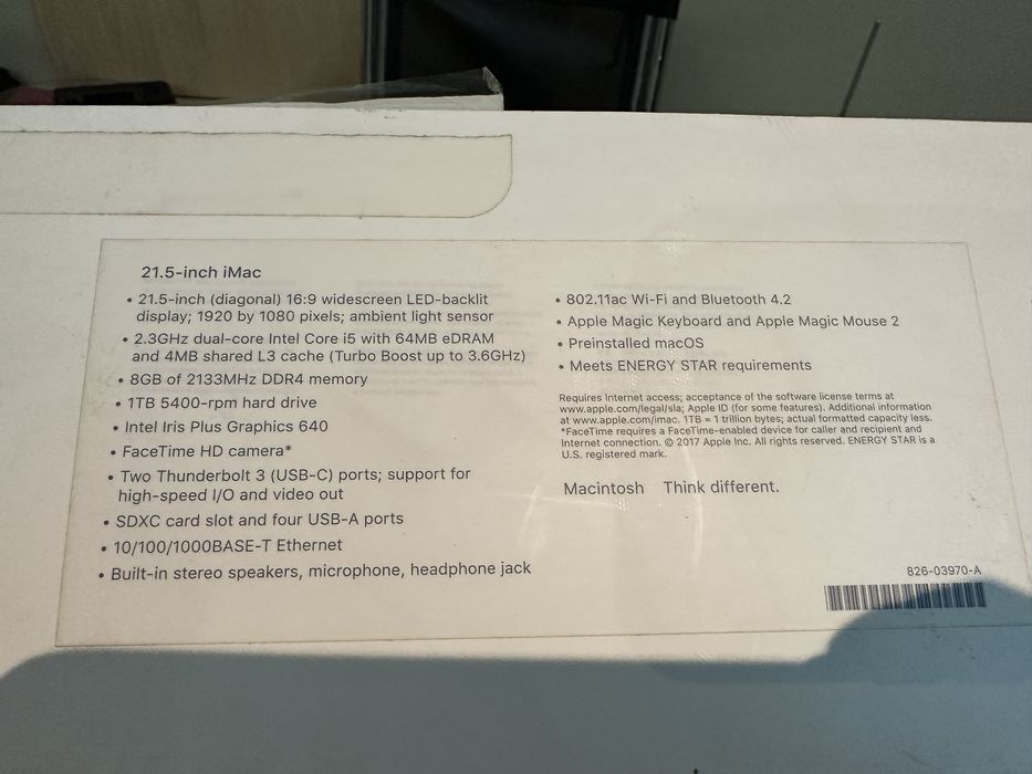 Imac 21.5 2017 8gb 1 ter Fusion Drive