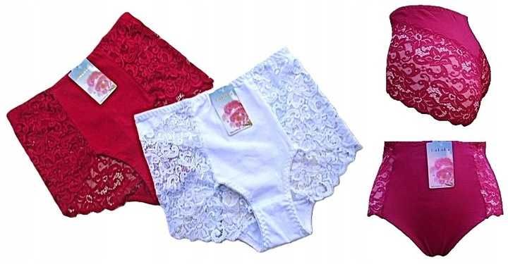 pakiet 2 szt./ majtki bawełniane z koronką 4XL  białe bordowe  wysokie