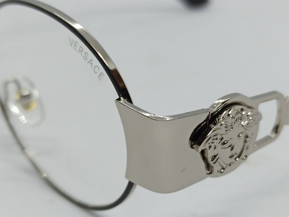 Versace очки унисекс стильные имиджевые в сером металле овальные