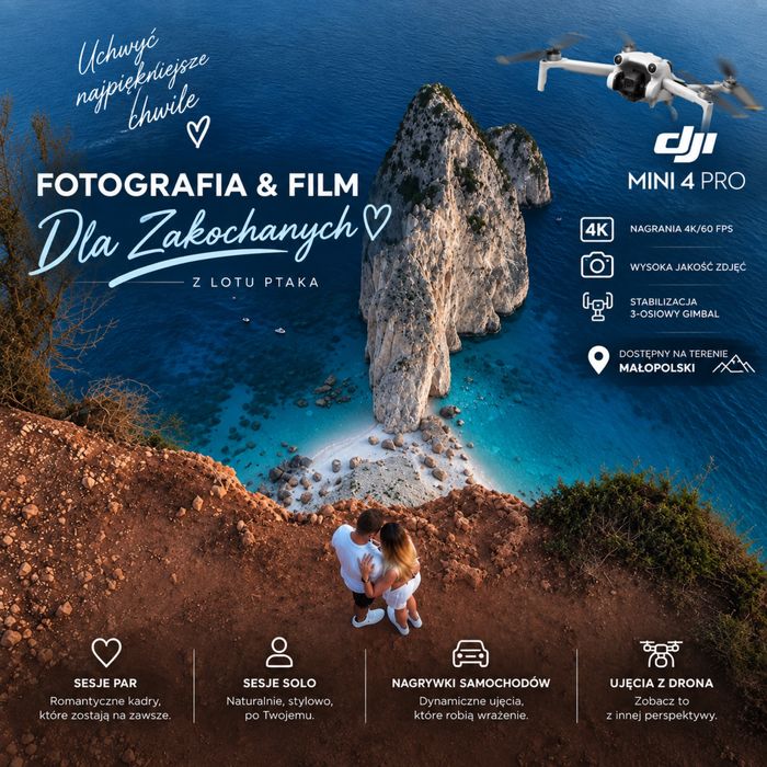 Sesje zdjęciowe dronem – Pary – Oświadczyny – Samochody - imprezy -  sesje pojedyńcze