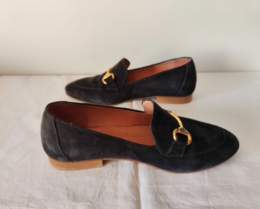 Sapatos Loafer, Camurça, Azul-marinho, Calçado Guimarães, Tamanho 35
