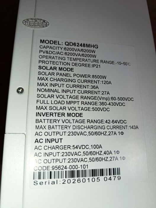 TECHFINE 6200W/48V гібридний інвертор PV 8500W