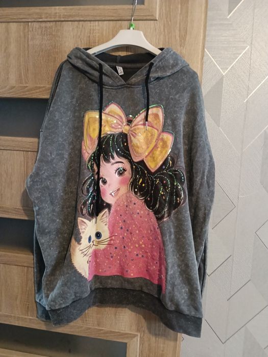 Piękna włoska bluza cekiny dekatyzowana uni oversize sml nowa