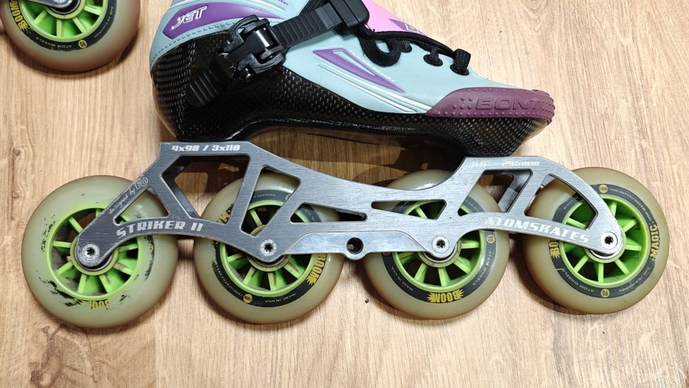 Rolki Bont Jet r. 35 (3) | Jak NOWE | Szyna Striker II koła Boom Magic