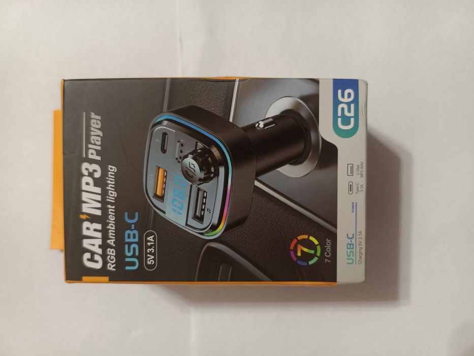 Модулятор-FM-трансмітер C26 Bluetooth USB-C MP3 RGB.Новий