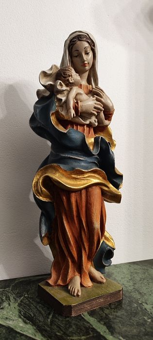 Figura z drewna polichromia Matka boska Maryja 45cm