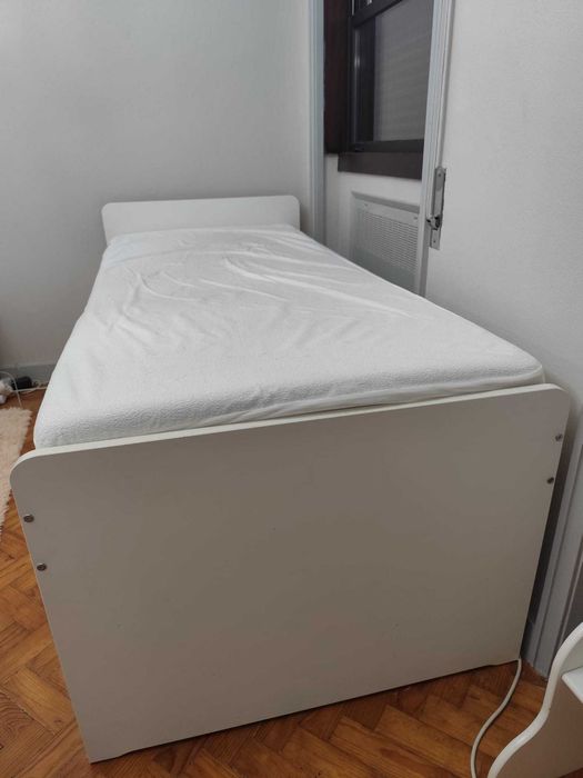 Cama solteiro IKEA, SLÄKT Estrut cama c/ 4 gavetas arrum + estrad ripas, branco, 90x200 cm