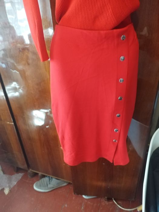 Льняной  костюм персикого цвета