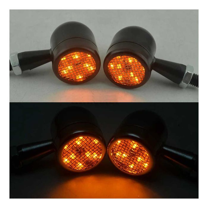 Par de mini piscas LED bala 12V para moto — âmbar universal