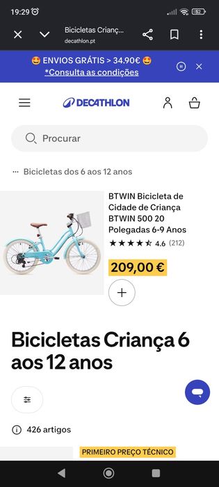 Bicicleta de Cidade de Criança BTWIN 500 20 Polegadas 6-9 Anos impecável