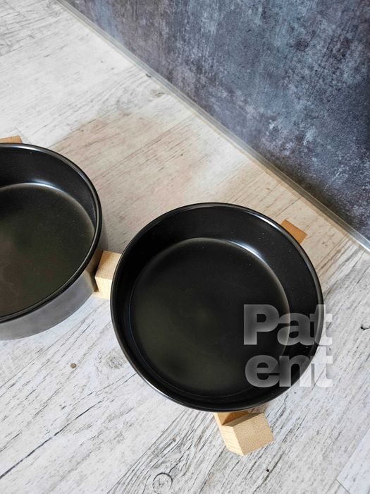 Miski ceramiczne dla psa kota zestaw 2 sztuki x 400 ml czarne zestaw