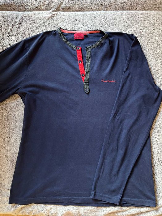 Granatowa koszulka z długim rękawem Pierre Cardin L bawełna