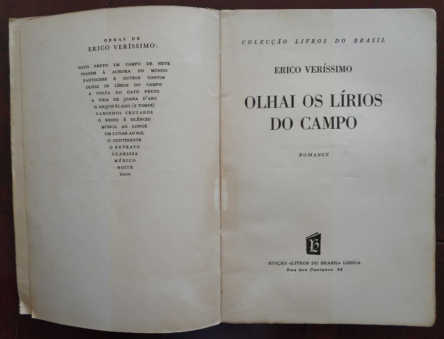 Livro "Olhai os Lírios do Campo" - Eurico Veríssimo