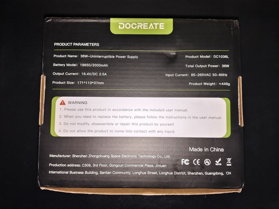 UPS ДБЖ для роутера ONU 36Вт Docreate DC1036L