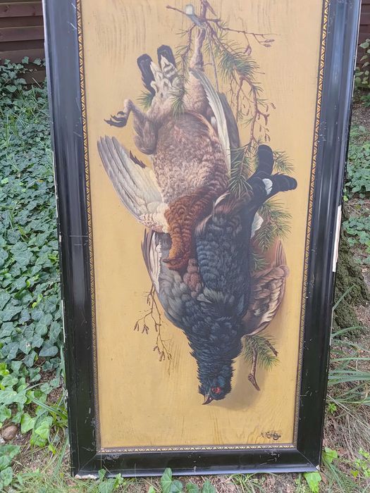 Obraz olej na płótnie martwa natura zając bażant