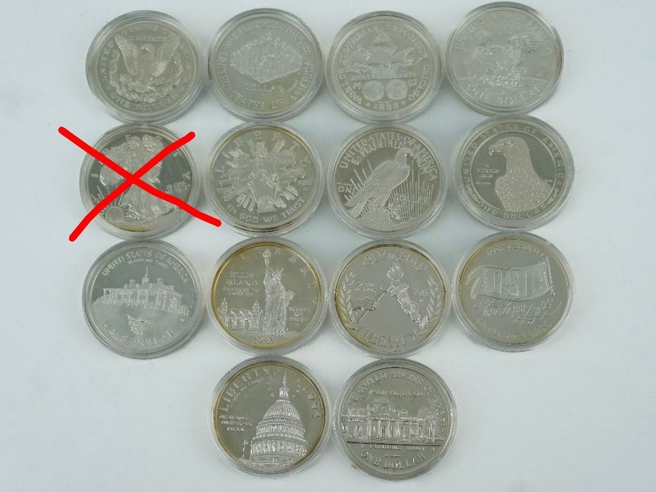 13 moedas de prata US mint