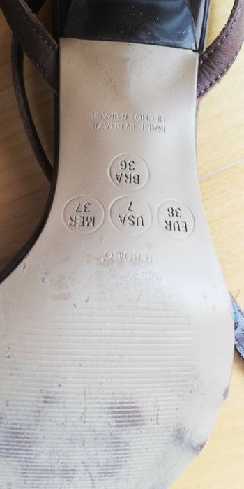 Sandália de tiras , salto alto, castanhas e azul, 38