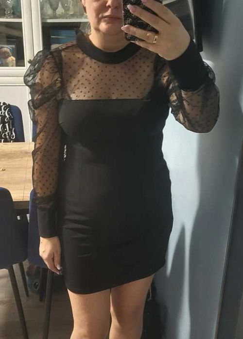 Loavies 40 L czarna sukienka imprezowa tiul grochy