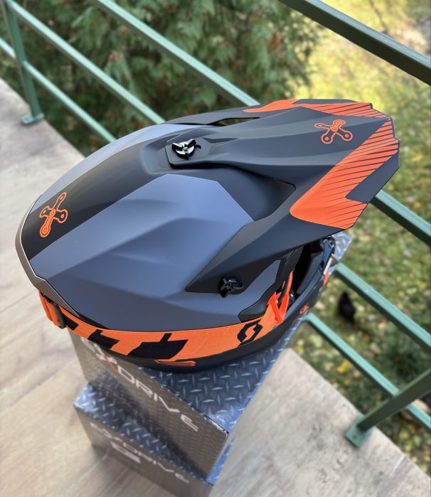 Мото Шолом шлем кросовий Enduro Exdrive FOX сірий оранжевий чорний orz