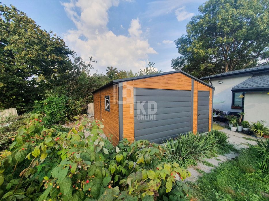 Garaż Blaszany 4,5X5 Brama Drzwi Okno Antracyt Jasny Orzech Tkd85