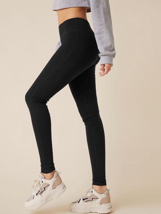 Legginsy Bawełniane Casual Wysoki Stan Czarne Xs 34