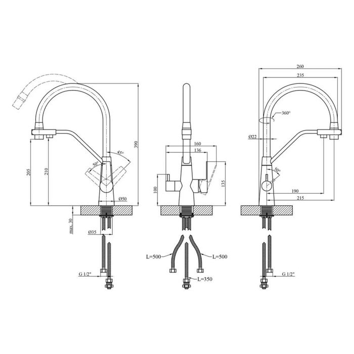 Мойка Kroner 7849LHM левая и кран с подключением к фильтру, Kroner