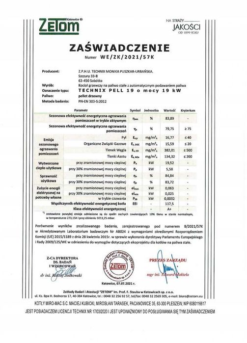 Piec CO  pellet drewno ekogroszek kocioł kotły 19 kW Miro-Mac 5 klasa