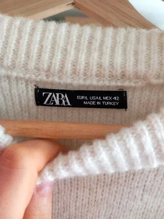 Zara kremowy sweter z wełną quiet luxury L 40
