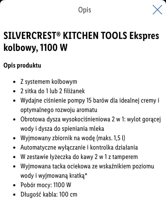 Nowy Ekspres do kawy Silvercrest Czarny 1100W