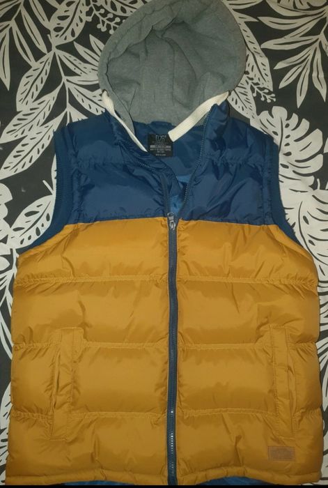 Casaco sem mangas azul e camel M