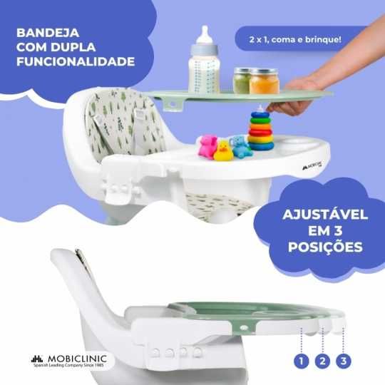 Cadeira alta 2 em 1, 360º, 2 alturas ajustáveis, Máx 35kg, Bandeja e armazenamento, Branco verde