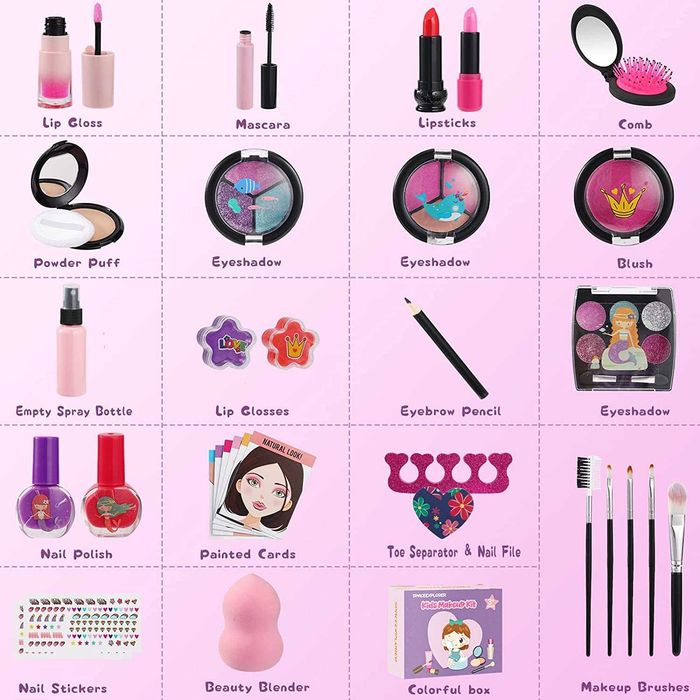 Maquiagem para meninas, 27 peças de brinquedo de maquilhagem lavável