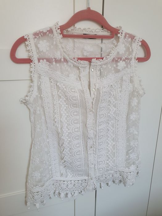 Koronkowa biala bluzka boho haft