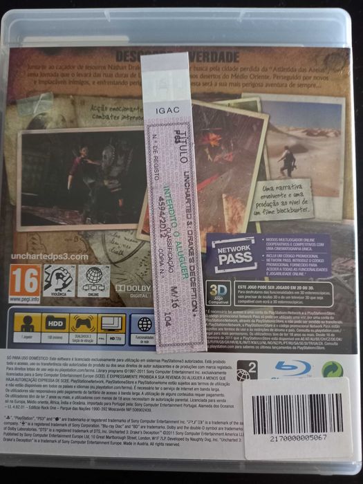Jogo unchsrted 3 para ps3