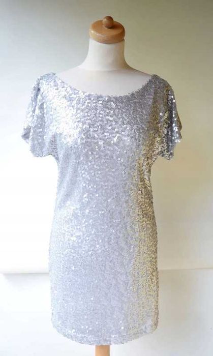 Sukienka Cekiny Vila S 36 Srebrna Oversize Cekinki