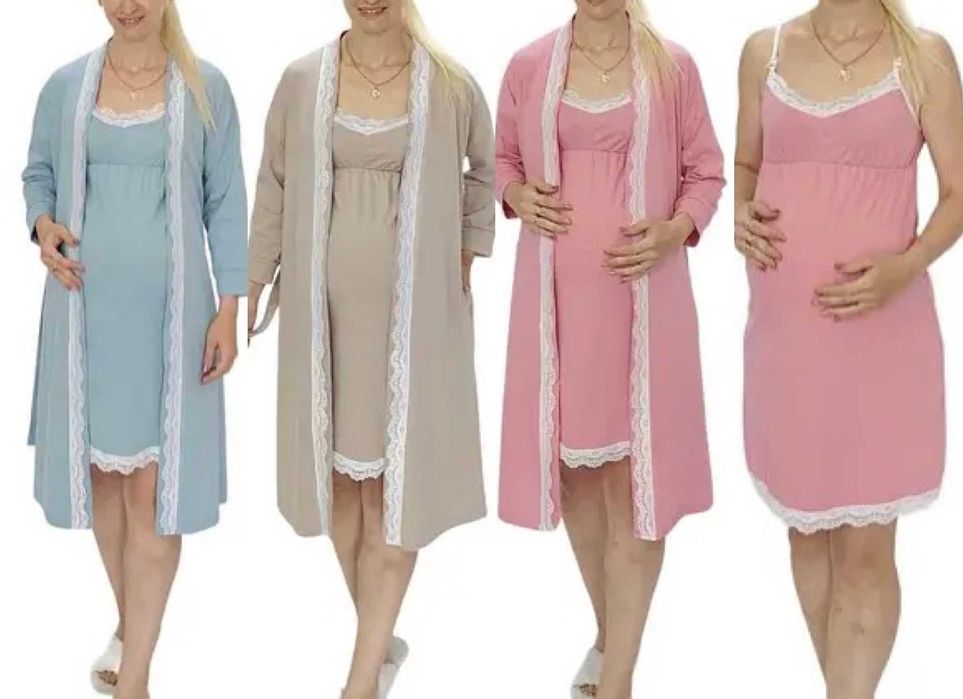 Комплект у пологовий та для дому, мереживні халат та сорочка 46-54