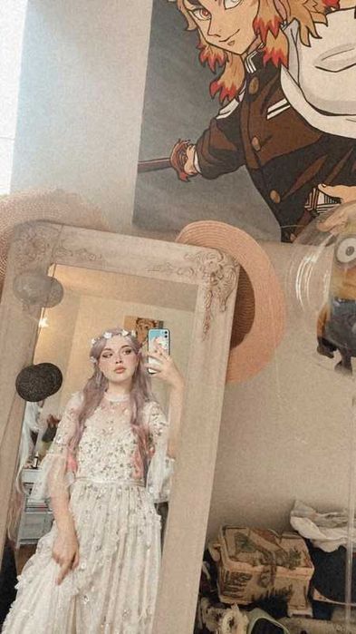 Fioletowa liliowa peruka z różowymi końcówkami fairycore kręcone włosy wavy hair wig