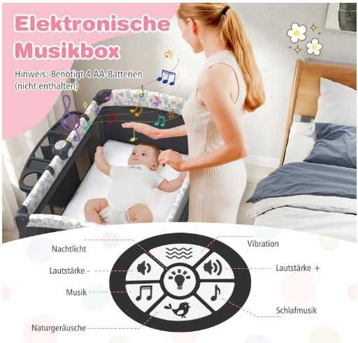 COSTWAY łóżeczko podróżne 5w1 składane z materacem przewijak daszek