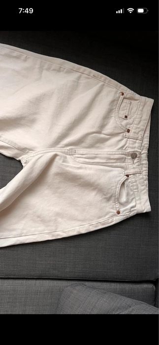 Jeansy H&M białe loose mom jeans 34 stan igła ultra hight waist
