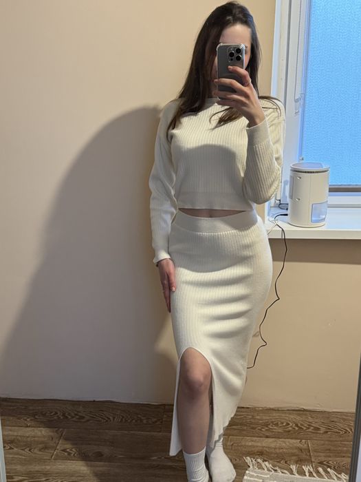 Костюм кофта з спідницею білий/молочний